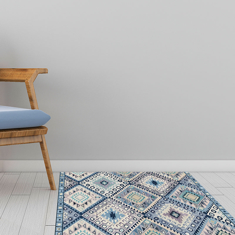 Avtoit | Persian Moroccan carpet in blue and white geometric triangle diamond print carpet polyester non-slip carpet for home decor