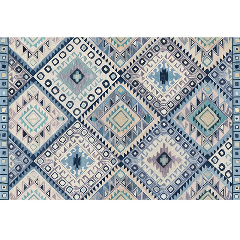 Avtoit | Persian Moroccan carpet in blue and white geometric triangle diamond print carpet polyester non-slip carpet for home decor