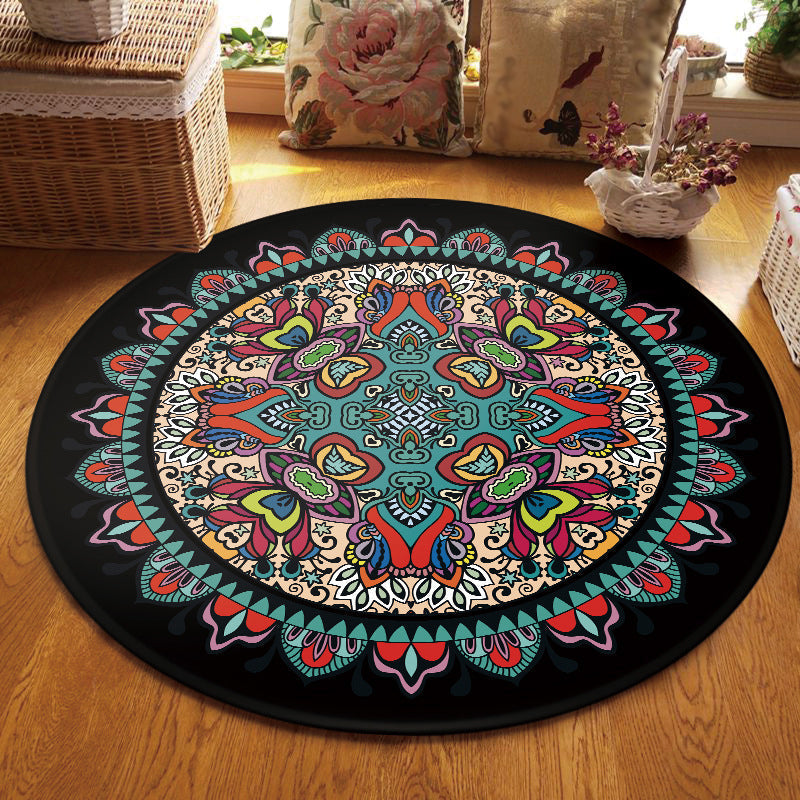 Avtoit | Tribal Southwestern Carpet Blue and Black Polyester Rug Non-Slip Back Rug for Bedroom