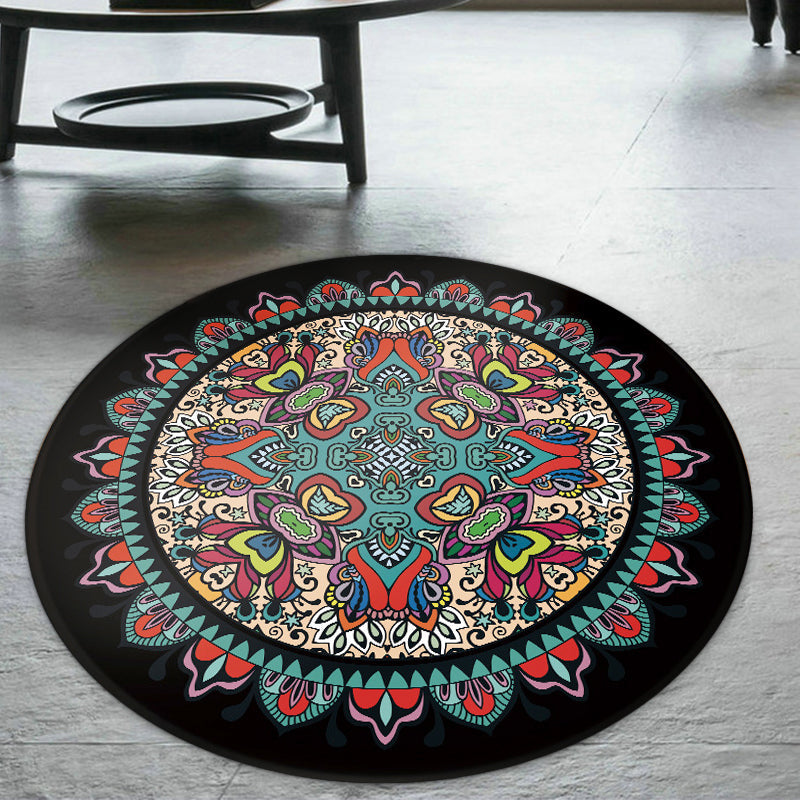 Avtoit | Tribal Southwestern Carpet Blue and Black Polyester Rug Non-Slip Back Rug for Bedroom