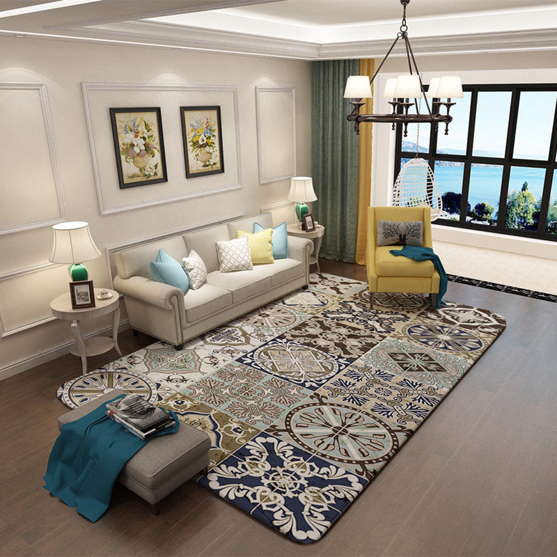 Avtoit | Brown Moroccan Carpet Polyester Floral Diamond Rectangular Pattern Area Rug for Home Decor