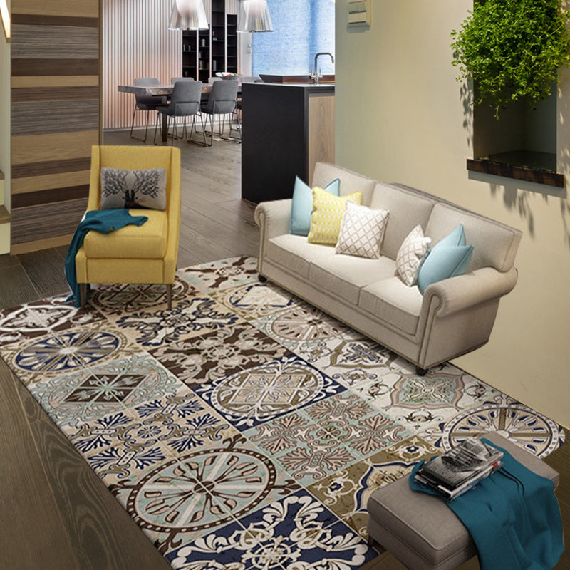 Avtoit | Brown Moroccan Carpet Polyester Floral Diamond Rectangular Pattern Area Rug for Home Decor