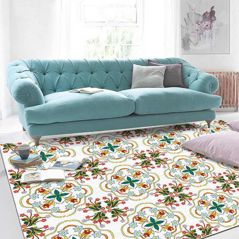Avtoit | White Bedroom Rug Moroccan Geometric Flower Leaf Pattern Rug Polyester Non-Slip Rug