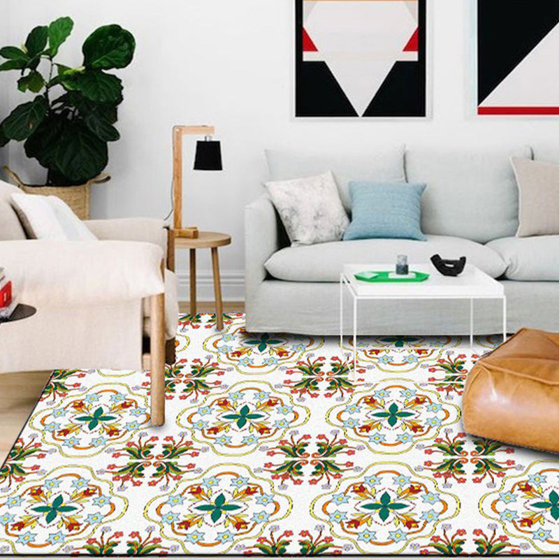 Avtoit | White Bedroom Rug Moroccan Geometric Flower Leaf Pattern Rug Polyester Non-Slip Rug