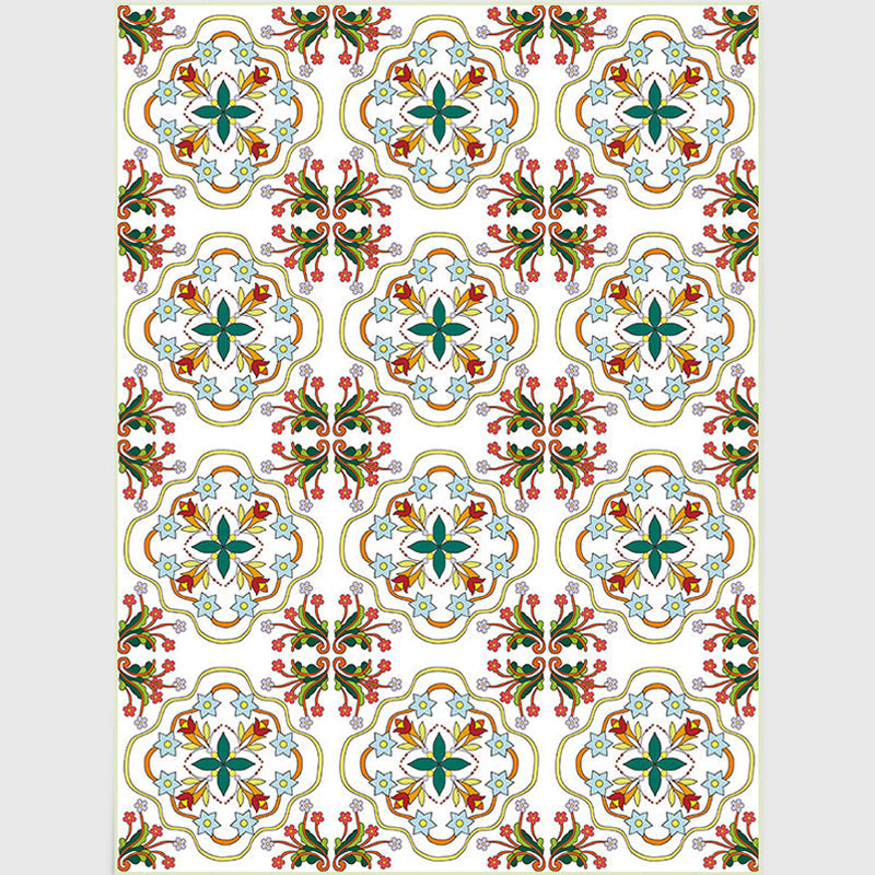 Avtoit | White Bedroom Rug Moroccan Geometric Flower Leaf Pattern Rug Polyester Non-Slip Rug