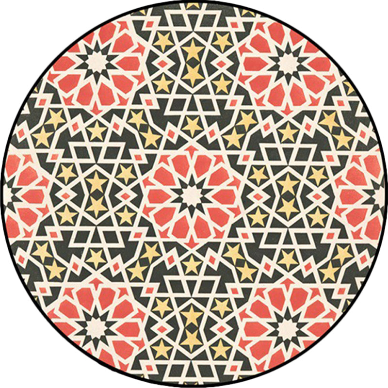 Avtoit | American Southwest Star Flower Carpet Red and Black Polyester Rug Non-Slip Back Carpet for Bedroom