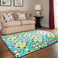 Avtoit | Moroccan Living Room Wallpaper in Blue Geometric Floral Design Carpet Polyester Non-Slip Area Rug