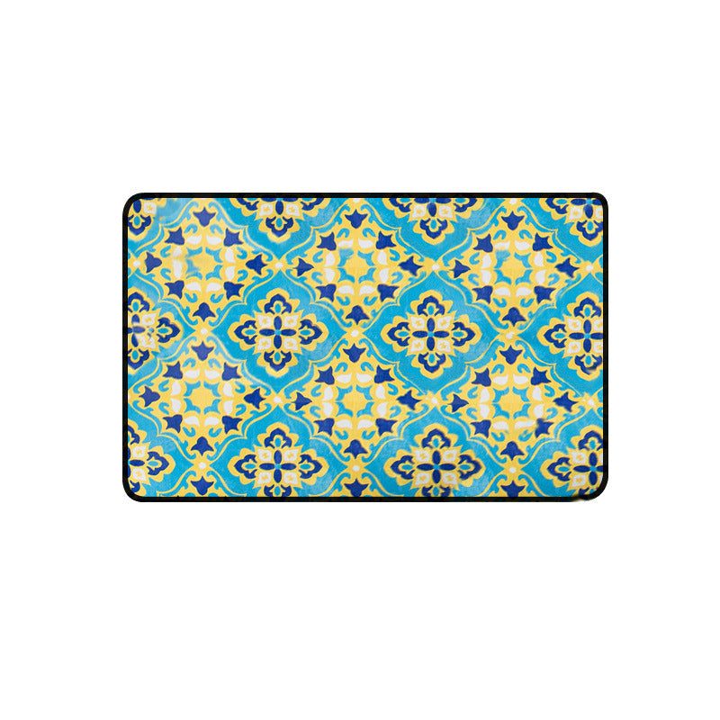 Avtoit | Moroccan Living Room Wallpaper in Blue Geometric Floral Design Carpet Polyester Non-Slip Area Rug