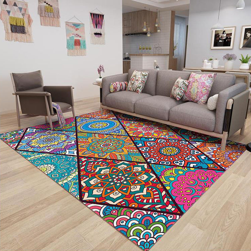 Avtoit | Colorful Bedroom Rug Moroccan Floral Diamond Dot Pattern Rug Polyester Machine Washable Non-Slip Backing Rug for Living Room