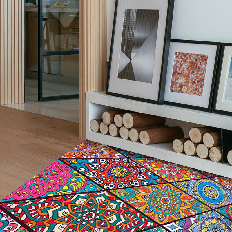 Avtoit | Colorful Bedroom Rug Moroccan Floral Diamond Dot Pattern Rug Polyester Machine Washable Non-Slip Backing Rug for Living Room