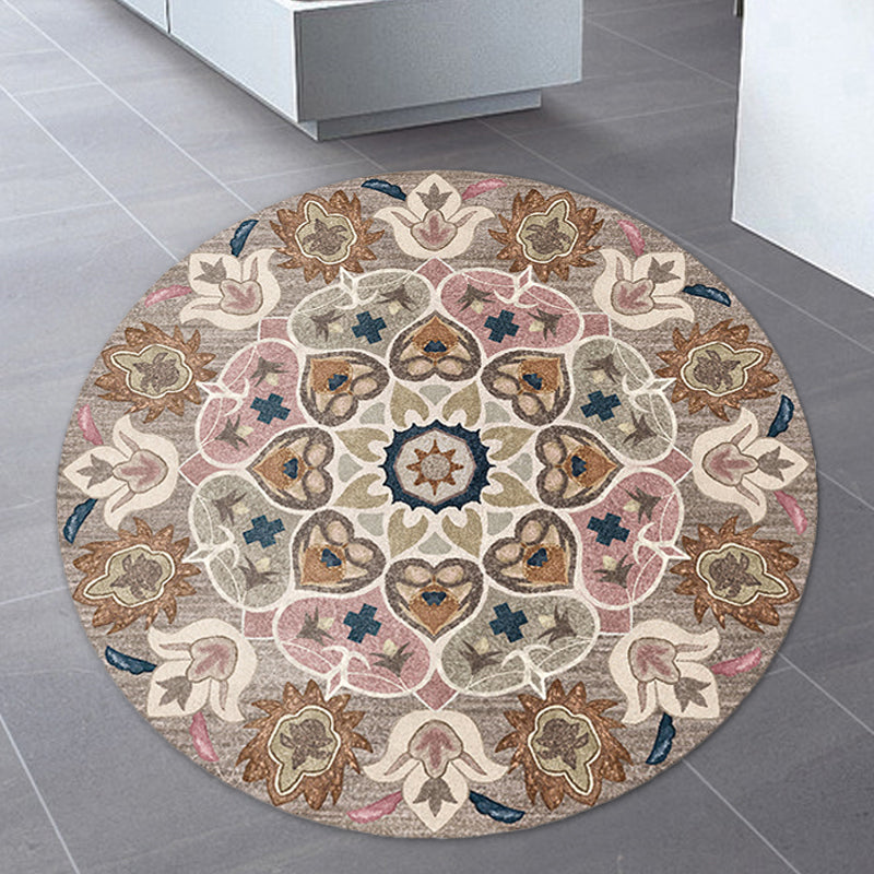 Avtoit | Retro Southwest Rug Brown Tribal Rug Synthetic Non-slip Backing Rug for Living Room