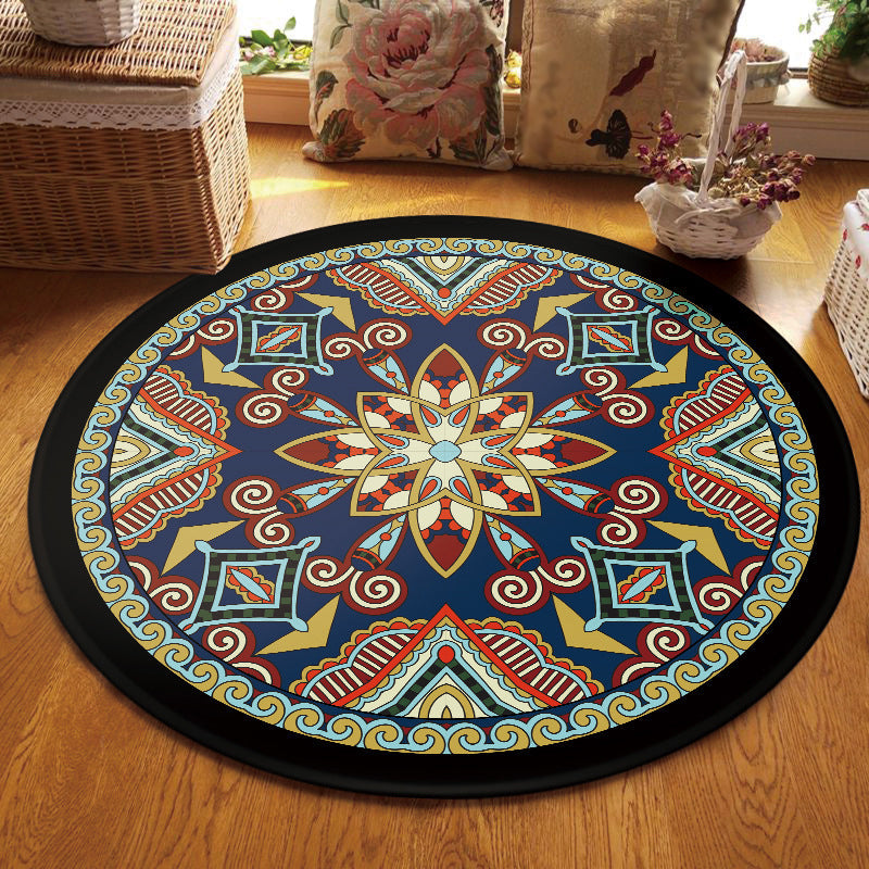 Avtoit | Blue and Black Americana Rug Polyester Southwestern Rug non-slip backing Rug for Bedroom