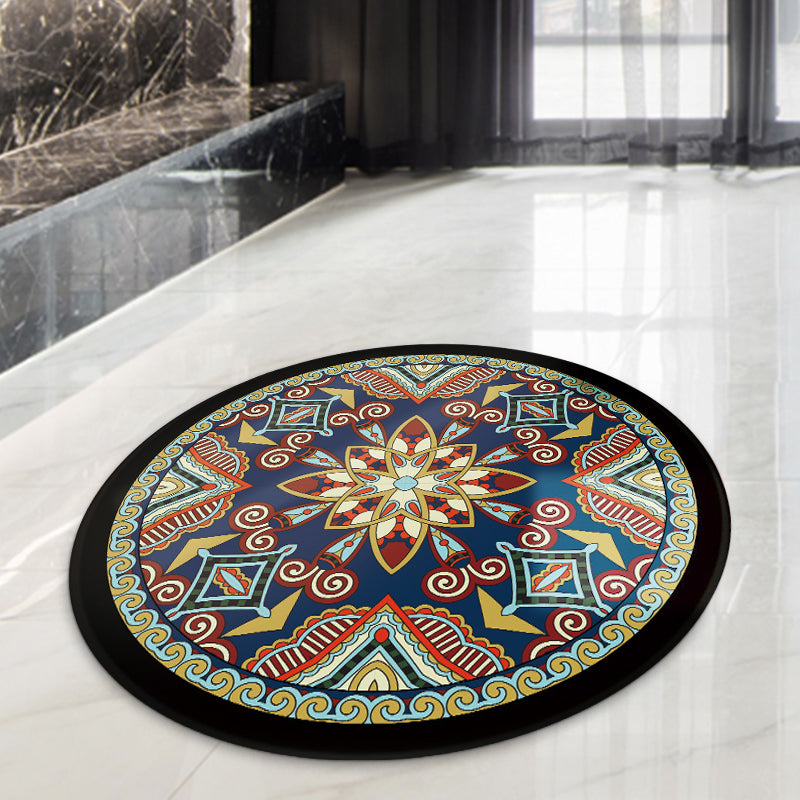 Avtoit | Blue and Black Americana Rug Polyester Southwestern Rug non-slip backing Rug for Bedroom