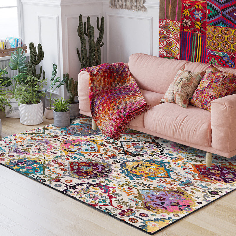 Avtoit | Moroccan living room rug in white petal pattern polyester non-slip doormat