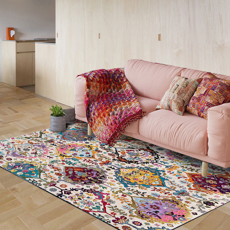 Avtoit | Moroccan living room rug in white petal pattern polyester non-slip doormat