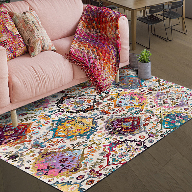 Avtoit | Moroccan living room rug in white petal pattern polyester non-slip doormat