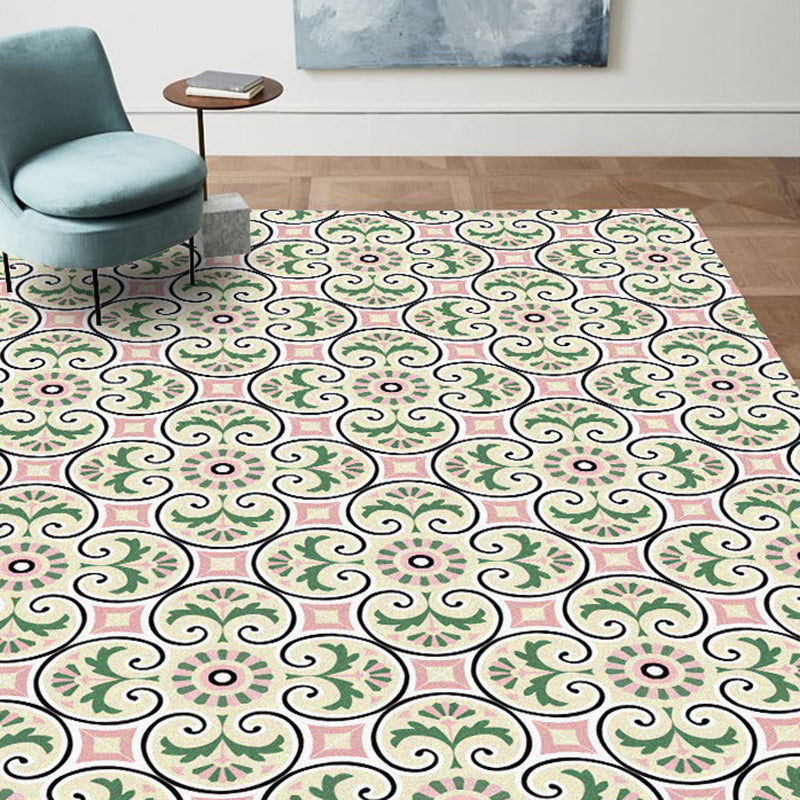 Avtoit | Persian Moroccan rug in ivory leaf circle square print rug polyester non-slip rug for home decoration