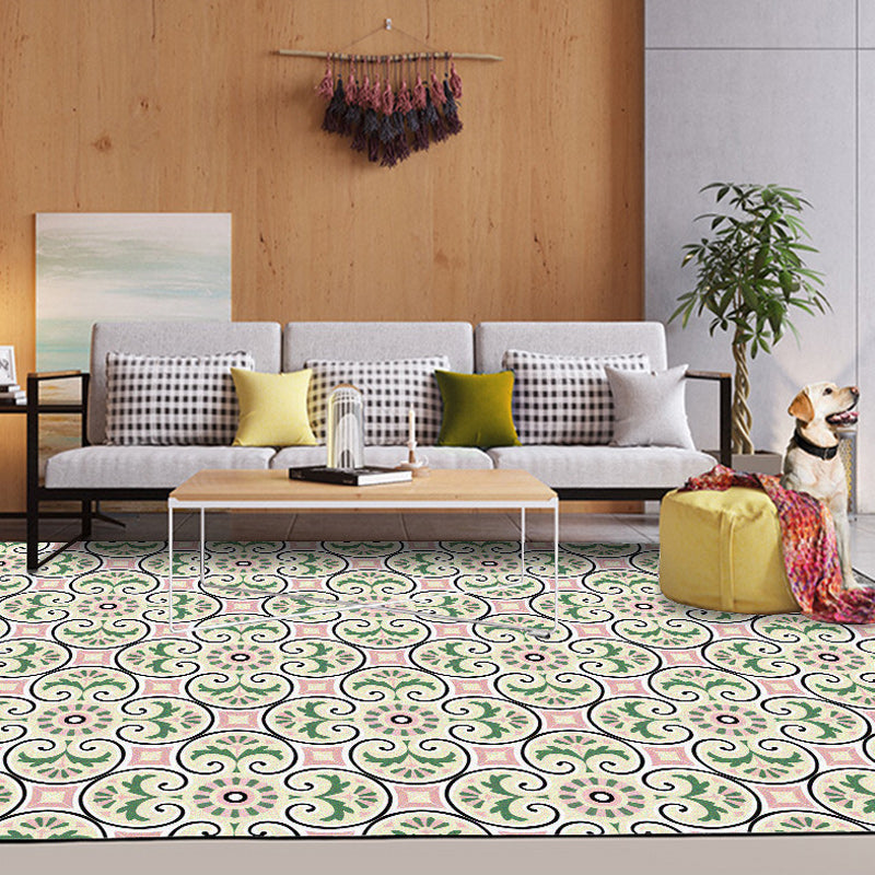 Avtoit | Persian Moroccan rug in ivory leaf circle square print rug polyester non-slip rug for home decoration
