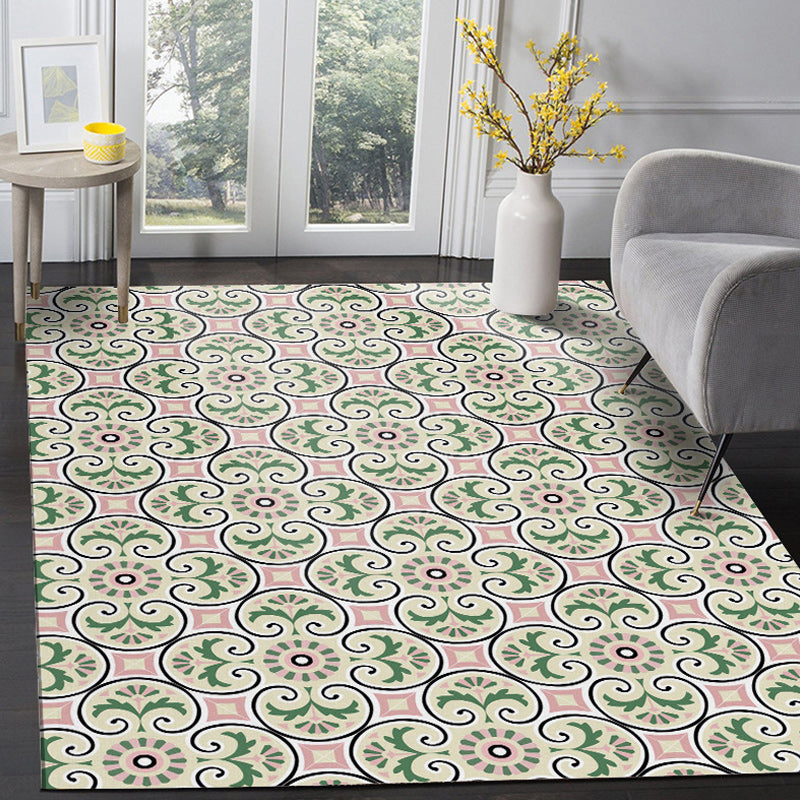 Avtoit | Persian Moroccan rug in ivory leaf circle square print rug polyester non-slip rug for home decoration
