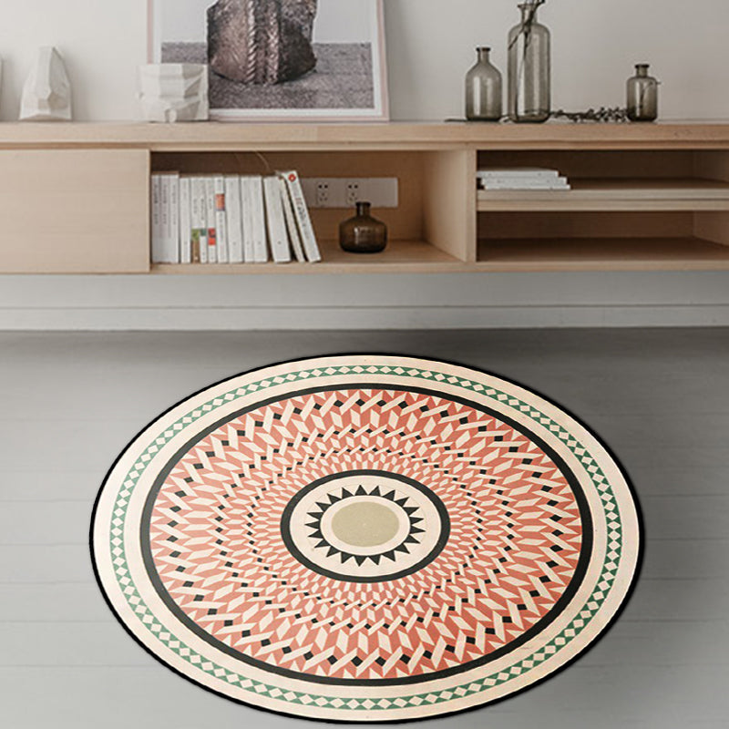 Avtoit | Classic Southwestern Geometric Rug Pink and White Americana Rug Polyester Non-Slip Back Living Room Area Rug for the Living Room