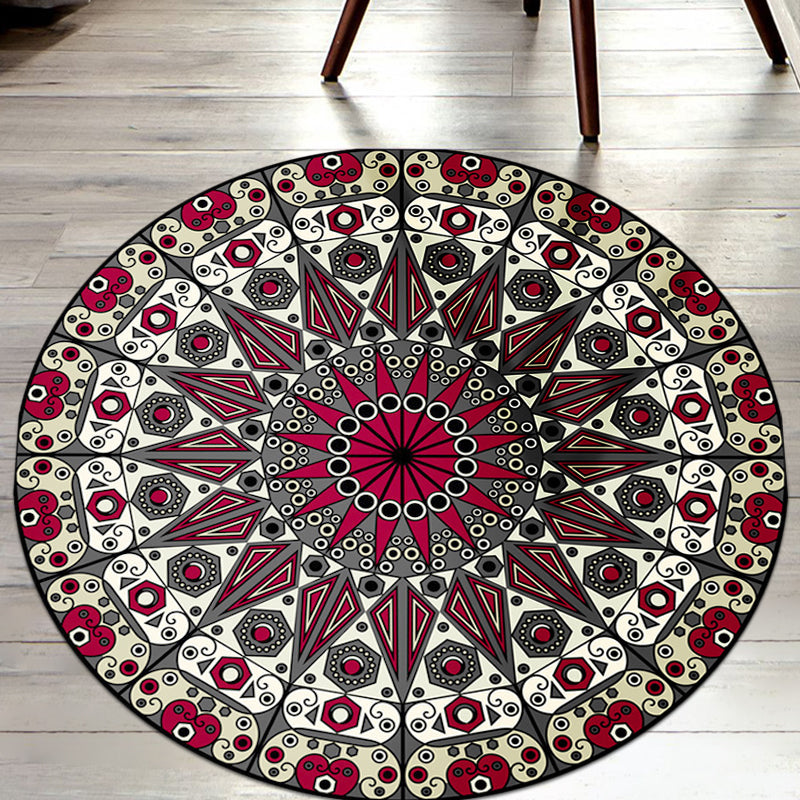 Avtoit | Moroccan Flower Carpet White and Red Polyester Carpet Non-Slip Backing Machine Washable Carpet for Bedroom