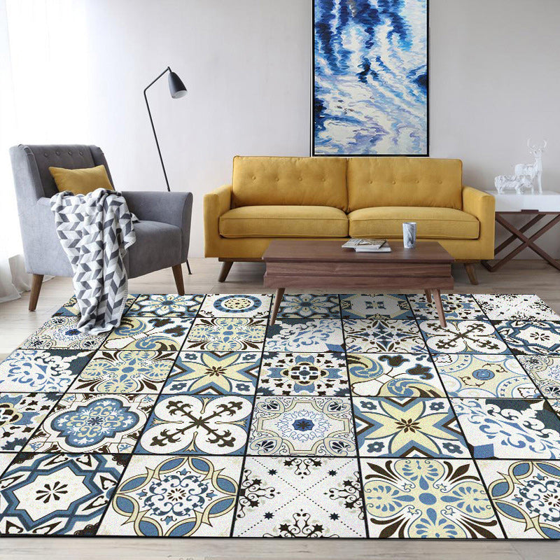 Avtoit | Persian floral pattern print rug in white Moroccan rug polyester non-slip backing rug for bedroom