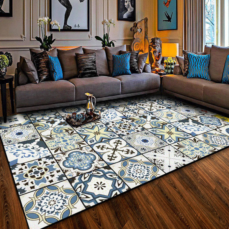 Avtoit | Persian floral pattern print rug in white Moroccan rug polyester non-slip backing rug for bedroom
