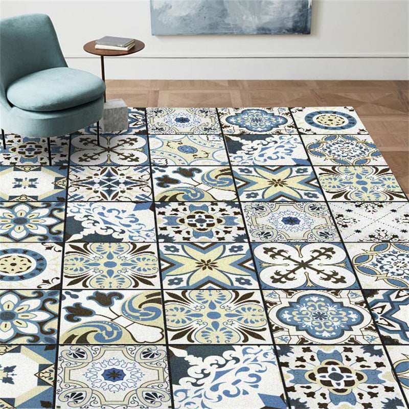Avtoit | Persian floral pattern print rug in white Moroccan rug polyester non-slip backing rug for bedroom