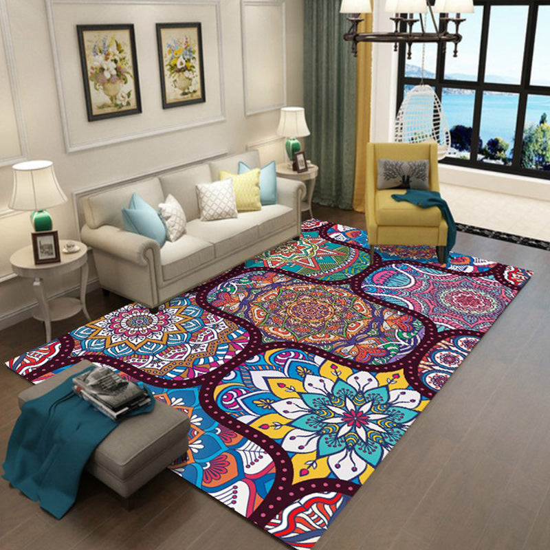 Avtoit | Colorful Bedroom Moroccan Flower Dots Pattern Rug Polyester Machine Washable Non-Slip Back Rug