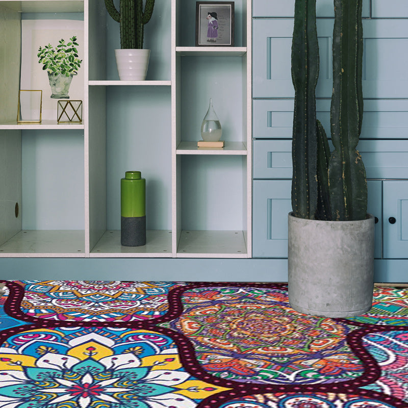 Avtoit | Colorful Bedroom Moroccan Flower Dots Pattern Rug Polyester Machine Washable Non-Slip Back Rug