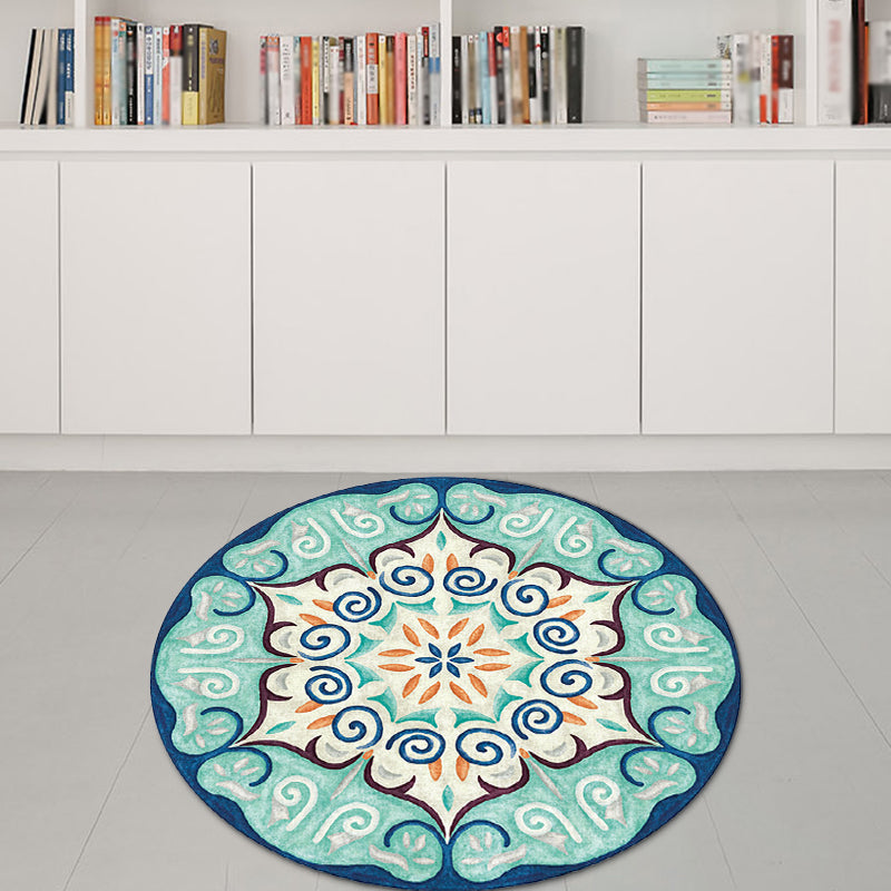 Avtoit | Vintage Southwestern Carpet Blue and Green Americana Carpet Synthetic Non-slip Back Carpet for Bedroom