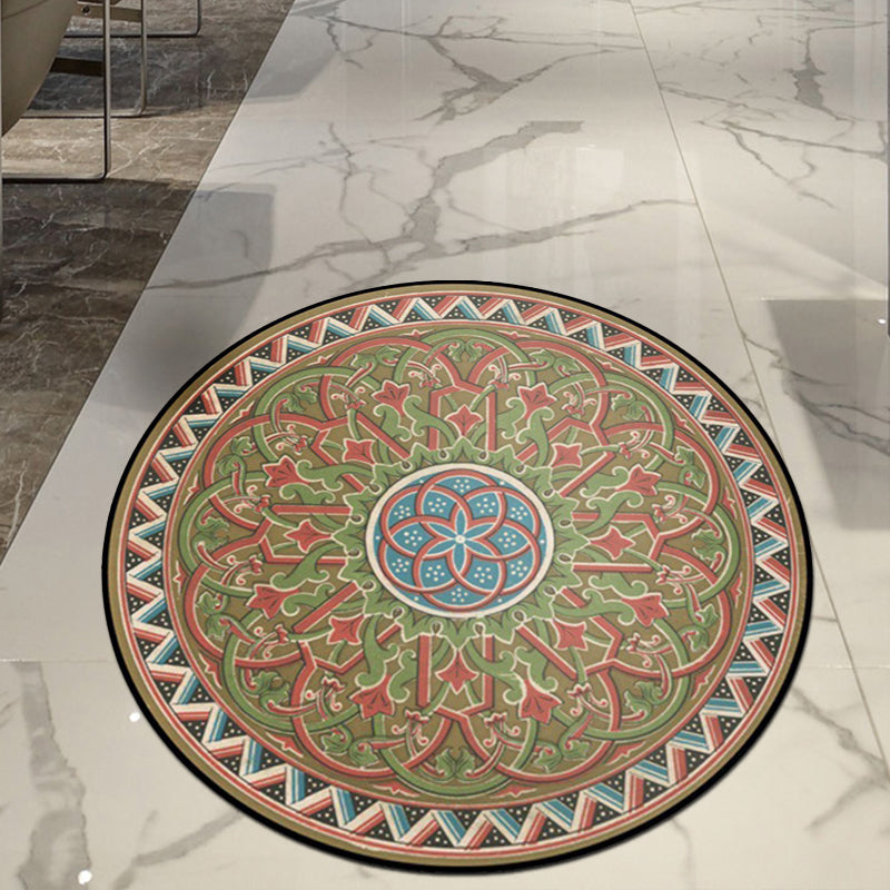 Avtoit | Classic Floral Leaf Rug Green Moroccan Rug Polyester Non-Slip Backing Rug for Bedroom