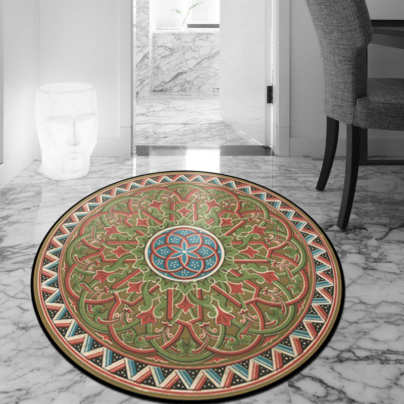 Avtoit | Classic Floral Leaf Rug Green Moroccan Rug Polyester Non-Slip Backing Rug for Bedroom