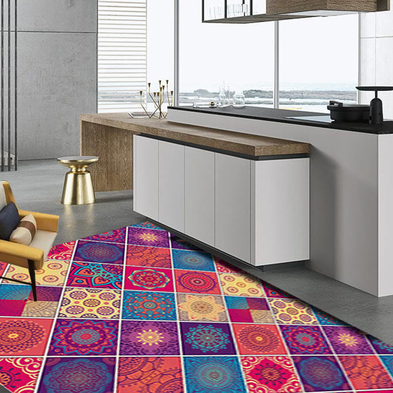 Avtoit | Mediterranean-Moroccan diamond pattern multicolored floral square rug made of polyester non-slip mat for the living room