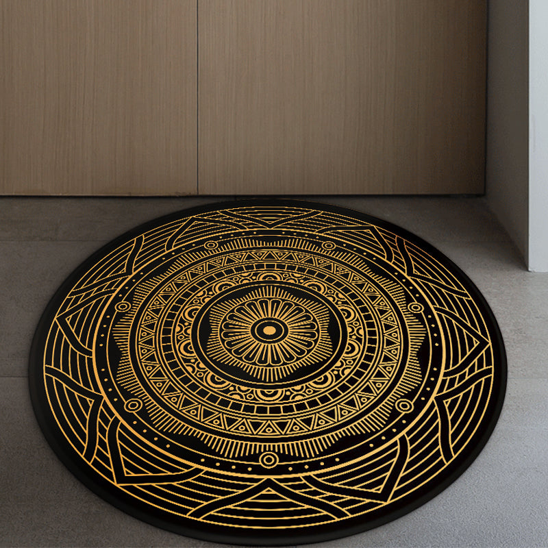 Avtoit | Vintage Southwest Rug Yellow and Black Tribal Rug Polyester Non-Slip Backing Rug for Living Room
