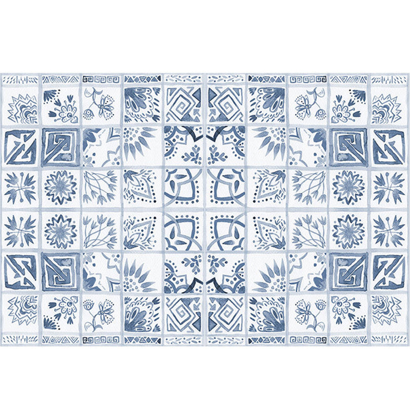 Avtoit | Oriental Flower Square Pattern Carpet in White Moroccan Carpet Polyester Non-Slip Back Carpet for Bedroom