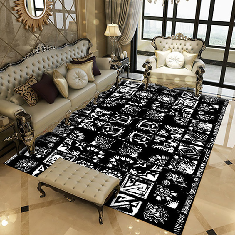 Avtoit | Oriental Flower Square Pattern Carpet in White Moroccan Carpet Polyester Non-Slip Back Carpet for Bedroom