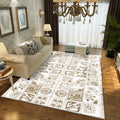 Avtoit | Oriental Flower Square Pattern Carpet in White Moroccan Carpet Polyester Non-Slip Back Carpet for Bedroom