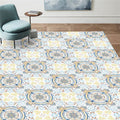 Avtoit | Moroccan living room rug in blue and yellow floral circle print carpet polyester non-slip rug