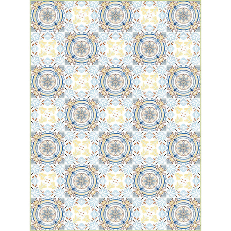 Avtoit | Moroccan living room rug in blue and yellow floral circle print carpet polyester non-slip rug