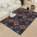 Avtoit | Moroccan square line pattern rug in blue polyester rug machine washable non-slip backing rug for living room