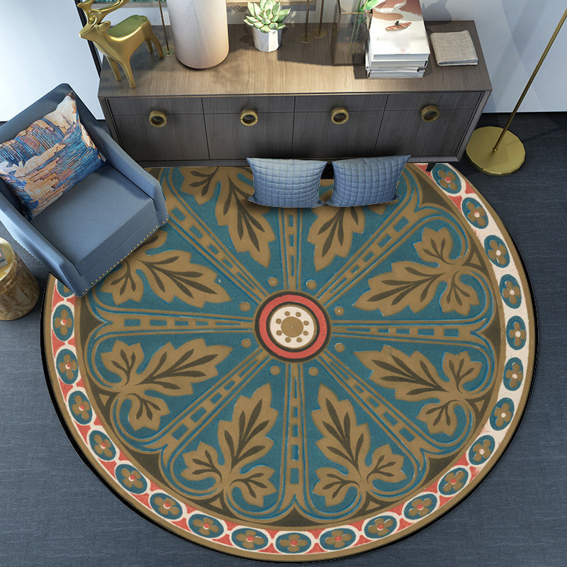 Avtoit | Blue Americana Rug Polyester Southwestern Leaf Rug with Non-Slip Back for the Bedroom