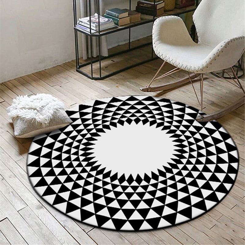 Avtoit | Moroccan floral geometric rug black and white polyester rug non-slip backing area rug for bedroom