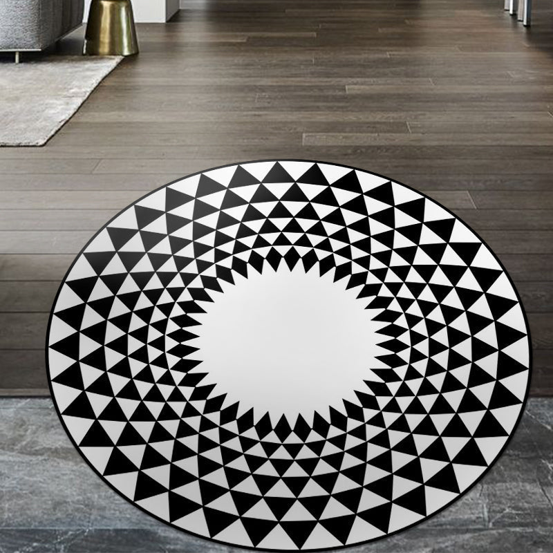 Avtoit | Moroccan floral geometric rug black and white polyester rug non-slip backing area rug for bedroom