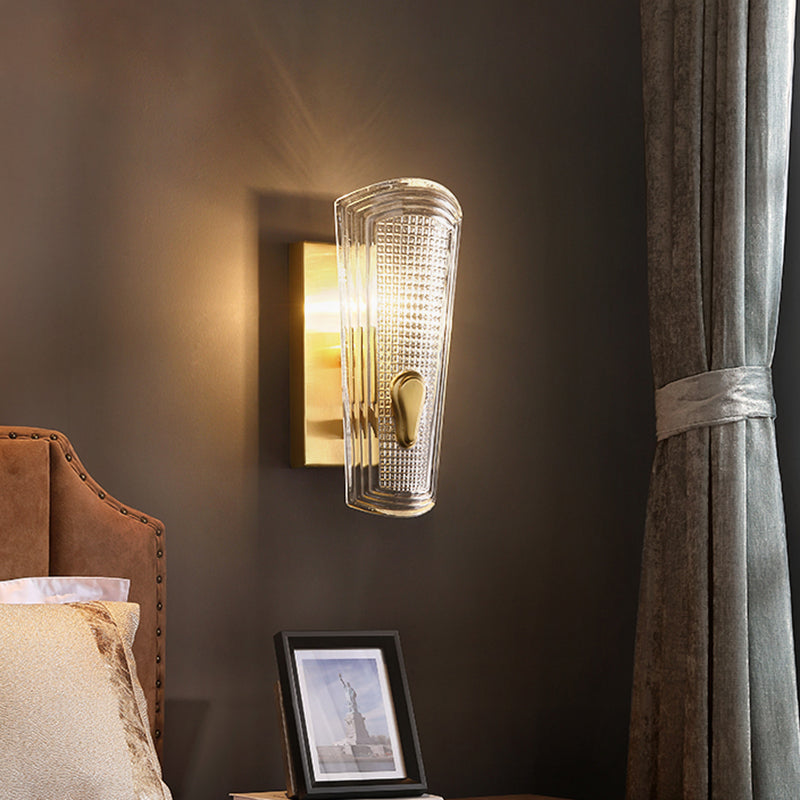 Avtoit | Rectangular Back Plate Metal Wall Lamp Modern Gold 1/2-Head Wall Light with Clear Prismatic Glass Shade