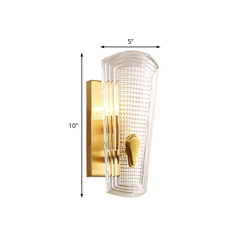 Avtoit | Rectangular Back Plate Metal Wall Lamp Modern Gold 1/2-Head Wall Light with Clear Prismatic Glass Shade