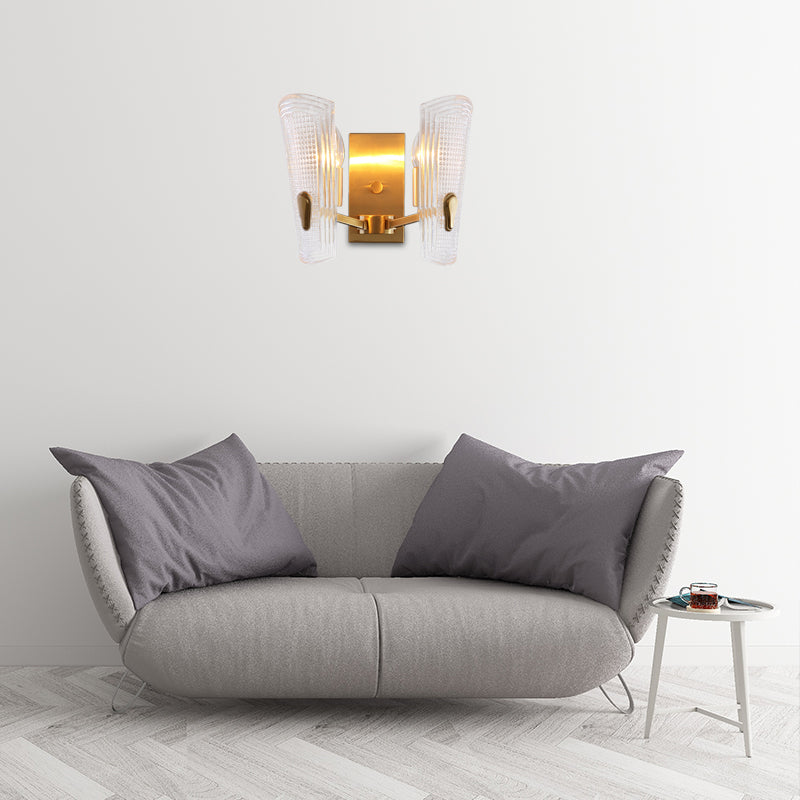 Avtoit | Rectangular Back Plate Metal Wall Lamp Modern Gold 1/2-Head Wall Light with Clear Prismatic Glass Shade