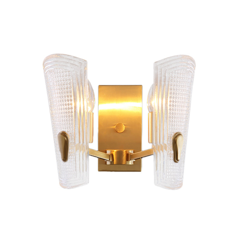 Avtoit | Rectangular Back Plate Metal Wall Lamp Modern Gold 1/2-Head Wall Light with Clear Prismatic Glass Shade