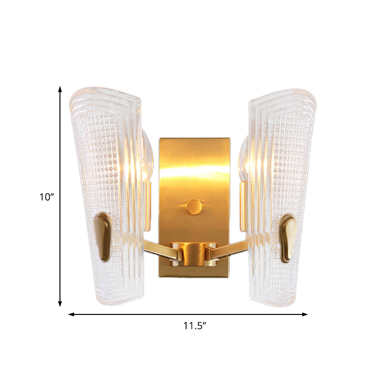 Avtoit | Rectangular Back Plate Metal Wall Lamp Modern Gold 1/2-Head Wall Light with Clear Prismatic Glass Shade