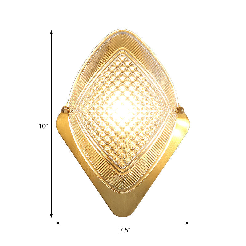 Avtoit | 1 Bulb Rhombus Wall Light Fixture Modern Stylish Metal and Clear Crystal Wall Lamp in Brass Finish